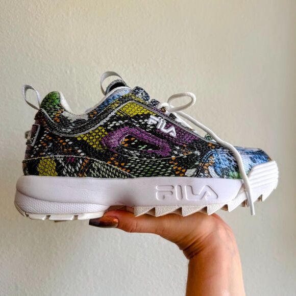 Fila Disruptor 2 Rainbow Multicolor Snakeskin Print Leather Sneakers size US 6 - Picture 3 of 12